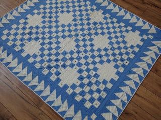 Vintage c1930 Blue & White Irish Chain Baby Crib QUILT 50x40 3