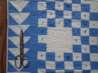 Vintage c1930 Blue & White Irish Chain Baby Crib QUILT 50x40 9