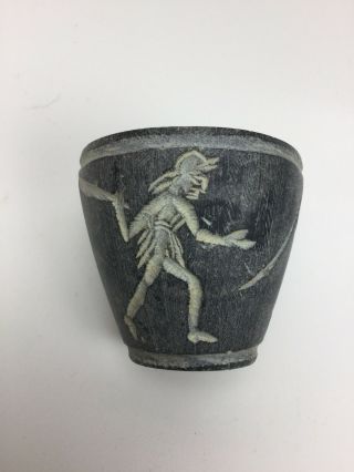Antique American Indian Carved Slate Or Soapstone Cup Fighting Alien Creature 4