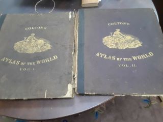 1856 COLTON ' S ATLAS OF THE WORLD 2 VOLUMES 101 COLORED MAPS ALL VERY GOOD 10