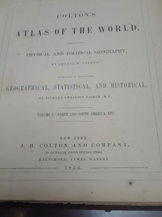 1856 COLTON ' S ATLAS OF THE WORLD 2 VOLUMES 101 COLORED MAPS ALL VERY GOOD 7
