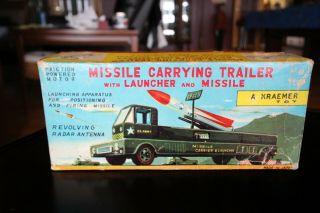 Boxed Bandai Missile Carrying Trailer With Launcher And Missile Tin Friction Toy