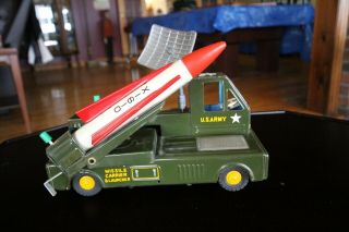 BOXED BANDAI MISSILE CARRYING TRAILER WITH LAUNCHER AND MISSILE TIN FRICTION TOY 4