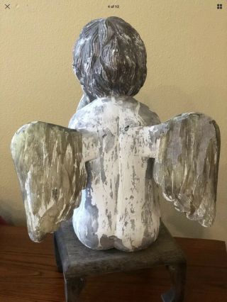 Antique Vintage Large Carved Wood Angel Cherub W/Wings 6