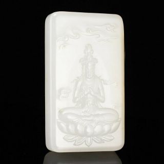 Chinese White Hetian Jade Lotus Kwan - Yin Pendant W Certificate