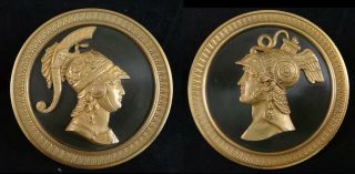 Pr.  19th C.  French Empire Gilt Bronze Handle Pulls,  Greek/roman Gods,  4 ¼ "