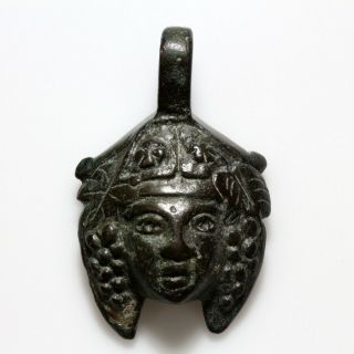 Circa 500 - 300 Bc Ancient Greek Bronze Dionysus Face Ornament Pendant