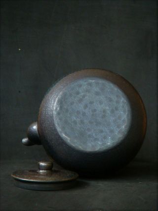 Japanese Antique Copper Teapot Dobin Finish Hammered pattern Artist Signed 10