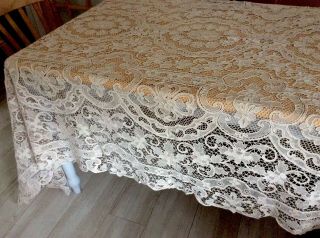 Vintage Needlelace Banquet Tablecloth 10 Napkins Rose Design