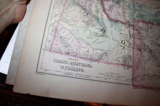 Frank Gray ' s 1876 Map of Montana Wyoming & Idaho hand colored Utah reverse 2