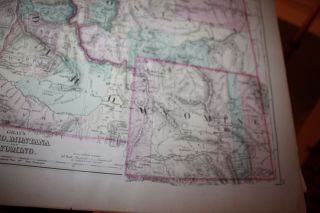 Frank Gray ' s 1876 Map of Montana Wyoming & Idaho hand colored Utah reverse 3