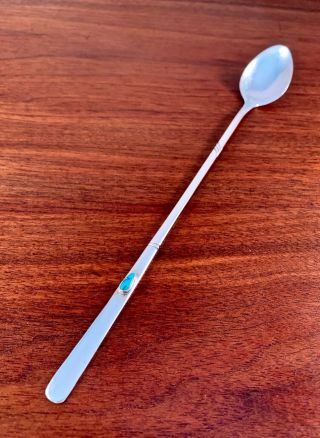 Native American Sterling Silver Martini / Iced Tea Spoon: Turquoise Stone Inset