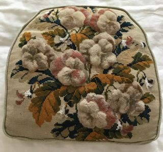 A Pretty Antique Victorian Floral Tapestry,  Plushwork And Beadwork Cushion.  (b)
