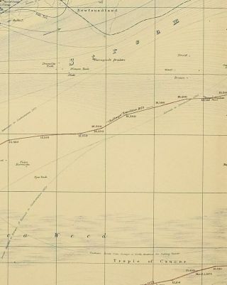 1880 Antique Map Basin Of The North Atlantic Ocean West Indies Azores Cape Verd