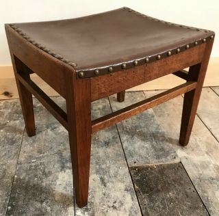 Arthur Simpson Of Kendal Oak And Leather Foot Stool Arts And Crafts