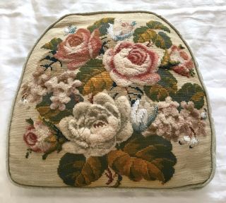 Antique Victorian Plush Work,  Tapestry,  Beadwork Cushion.  Panel.  (a).