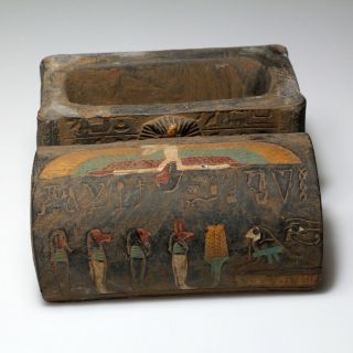 MUSEUM QUALITY ROMAN ERA EGYPTIAN BLACK STONE DECORATED SAFE BOX CIRCA 100 - 400 A 5