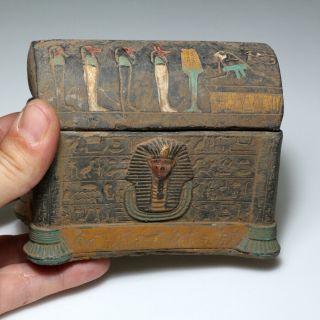 MUSEUM QUALITY ROMAN ERA EGYPTIAN BLACK STONE DECORATED SAFE BOX CIRCA 100 - 400 A 6