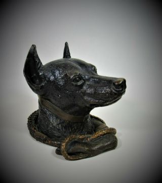 Antique Austrian Cold Painted Bronze Dog Doberman Inkwell