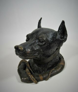 Antique Austrian Cold Painted Bronze Dog Doberman Inkwell 2