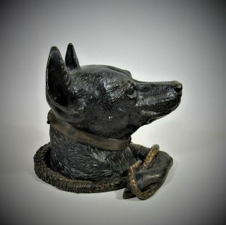 Antique Austrian Cold Painted Bronze Dog Doberman Inkwell 3