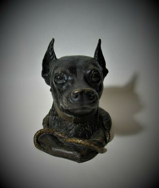 Antique Austrian Cold Painted Bronze Dog Doberman Inkwell 9