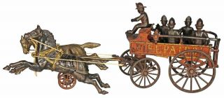 1890s Cast Iron Horse Drawn Fire Patrol Wagon By Hubley Large Size 19.  5 Inches