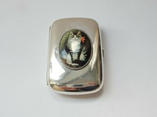 Victorian Solid Silver Enamel Tabby Cat Cigarette Case London 1892