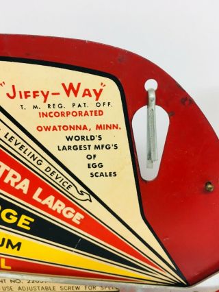 Vintage Jiffy Way Manufacturing Company Red Metal Poultry Egg Scale Advertising 3