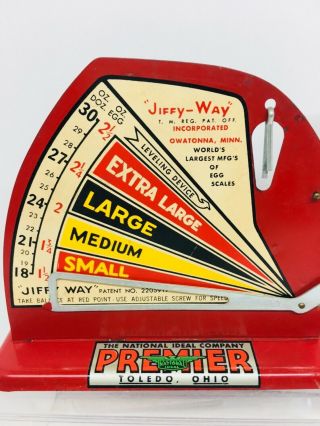 Vintage Jiffy Way Manufacturing Company Red Metal Poultry Egg Scale Advertising 4