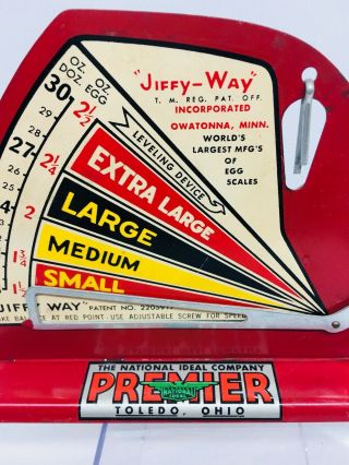 Vintage Jiffy Way Manufacturing Company Red Metal Poultry Egg Scale Advertising 5