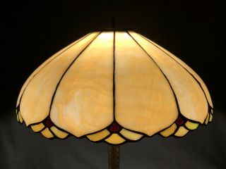 C.  1915 - 20’s Lamb Bros & Greene Slag Glass Leaded Glass Electric Table Lamp Shade