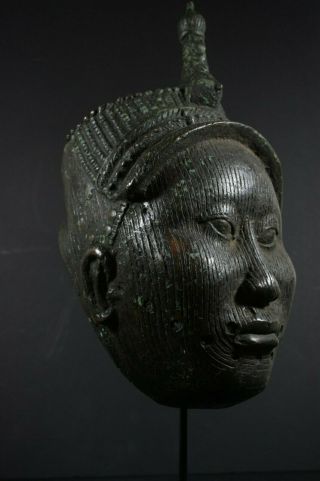 Life size IFE bronze African ONI Queen mask - Nigeria Benin,  TRIBAL ART 11