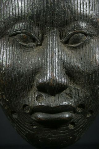 Life size IFE bronze African ONI Queen mask - Nigeria Benin,  TRIBAL ART 5