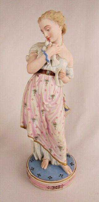 Antique Vion Baury Paris Hand Painted Porcelain Lady Kissing Dove 16 " Figurine