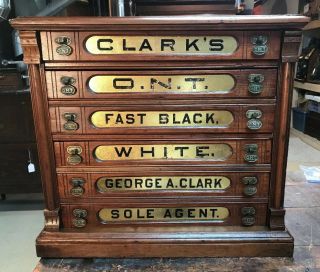 Clark’s Gold Glass Six - Drawer Antique Thread Cabinet Spool Chest