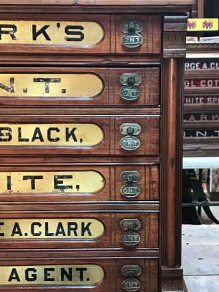Clark’s Gold Glass Six - Drawer Antique Thread Cabinet Spool Chest 3