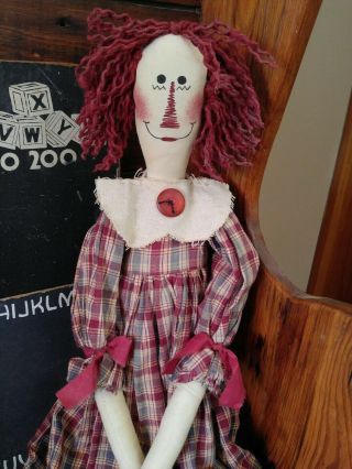 Vintage Folk Art Primitive Americana Country Patriotic Raggedy Ann Doll Large