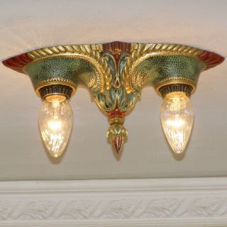 107b Vintage 20 ' s 30s arT Nouveau Ceiling Light Fixture Polychrome sconce 4