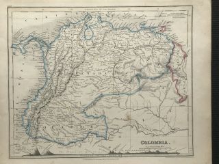 Antique Map Colombia C1840 By W.  Orr Engraved John Dower Outline Color