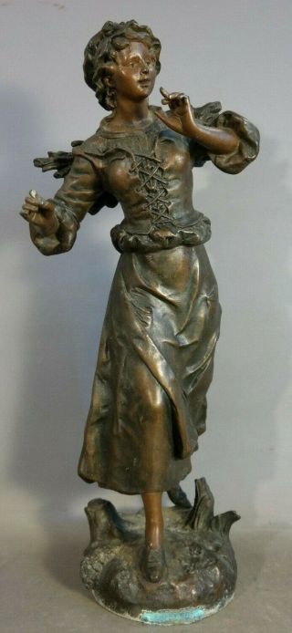 Lg Antique French Art Nouveau Style Bronzed Lady Statue Old Parlor Sculpture