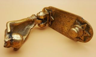 Reclaimed Ornate Heavy Brass Hand & Ball Mansion Door Knocker w/Plate - Vintage 3