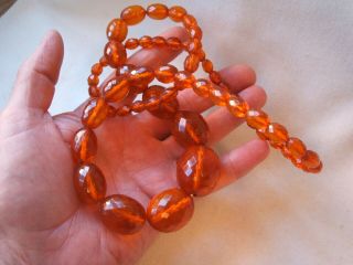 Huge Size Old Art Deco Amber Bead Necklace - Large Size - 74 Grams
