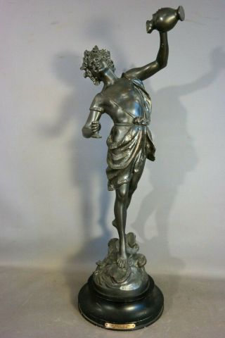 Lg Antique French Art Nouveau Era Bronzed Mythological Wine Chalice Old Statue