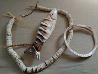 Polynesian (tahiti?) Shell Ornaments.  Fish,  Necklace,  Arm Band.  19th Cent.
