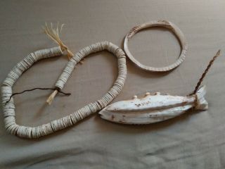 Polynesian (Tahiti?) Shell Ornaments.  Fish,  necklace,  arm band.  19th cent. 4