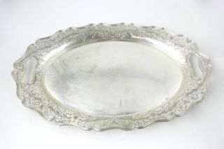 Shreve & Co Sterling Silver Scalloped Serving Tray With Floral Motif