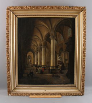 Antique Emile P Joseph De Cauwer Belgium Architectural Church Interior Painting