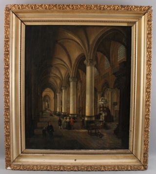 Antique EMILE P JOSEPH DE CAUWER Belgium Architectural Church Interior Painting 2