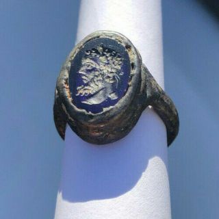Roman Ancient Silver Plated With Lapis Lazuli Stone Emperor Ring - R0096